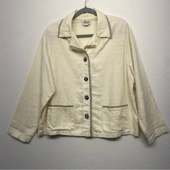 Mishi 100% Linen Cream Jacket Button Down Large Art to Wear Lagenlook USA Made - Picture 1 of 6